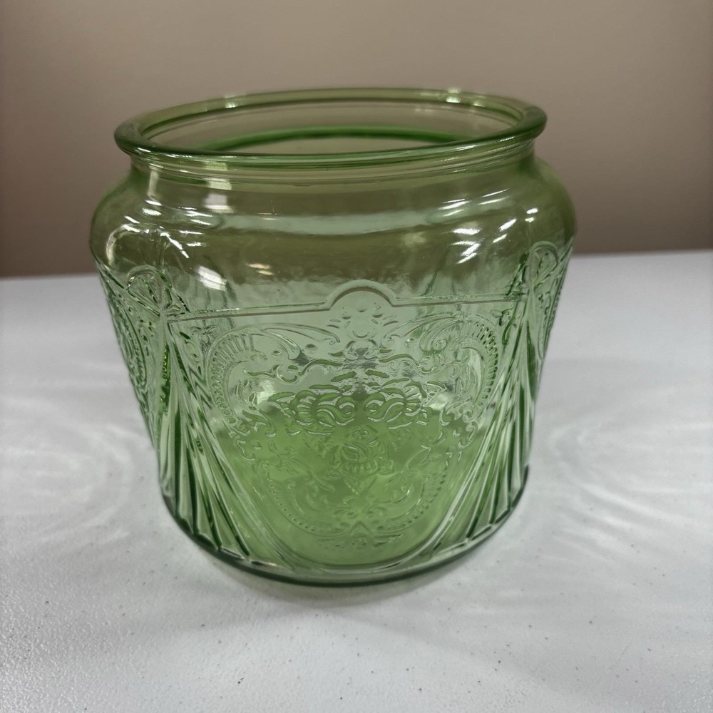 Hazel Atlas Uranium Glass 'Royal Lace' Cookie Jar No Lid Depression Glass Glows